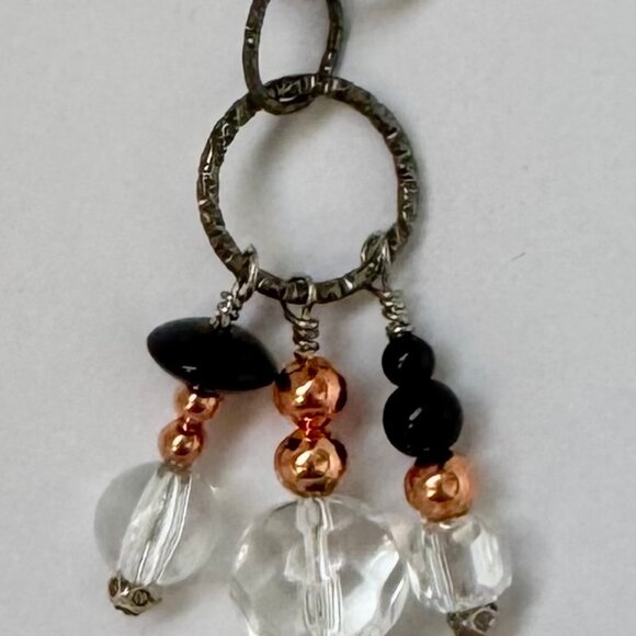 Necklace handmade 3 tier dangle silver heart copper black clear glass OOAK - Picture 2 of 6